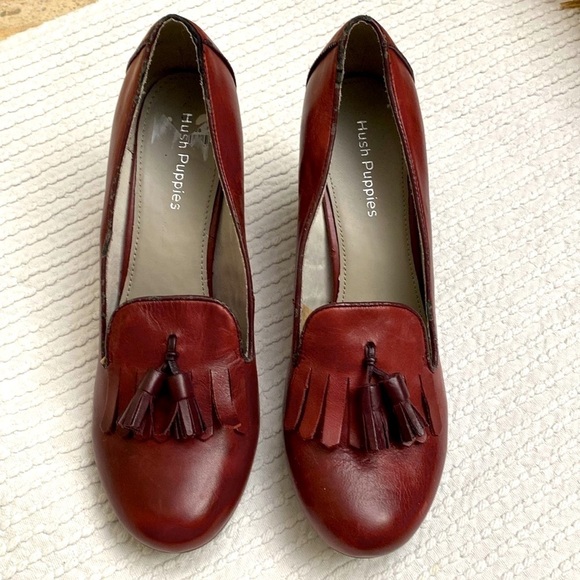 Hush puppies Pumps Womens 10 leather tassel heels Red shoes Preppy office career - Picture 1 of 12